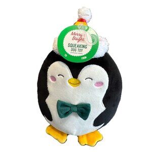 Merry & Bright Penguin Christmas Dog Toy  Squeaking & Crinkle 10" XL Black White